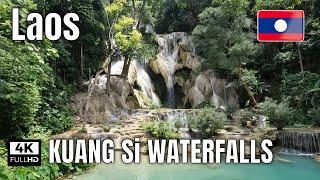 Kuang Si Waterfall - Laos - The world's Most Beautiful Waterfall 4K Walking Tour - Luang Prabang