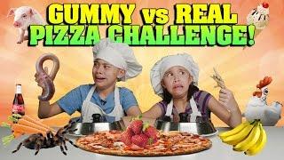 GUMMY VS. REAL: PIZZA CHALLENGE!!! Spiders, Chickens & Worms OH MY!