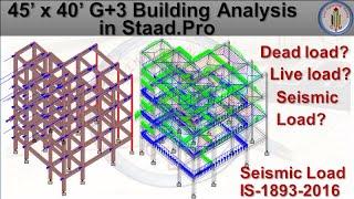 G+3 building Analysis in Staad.pro | G+3 building seismic analysis | Seismic analysis IS 1893 - 2016