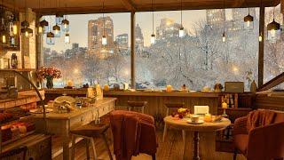 4K January Winter Jazz at Cozy Coffee Shop - Smooth Piano Jazz For Relax and Study