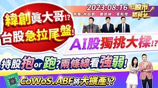 緯創真大哥!台股急拉尾盤!台指期結算後新方向!?AI股獨挑大樑!?持股抱or跑? 兩條線看強弱!CoWoS. ABF將大擴產!?║林鈺凱、鐘崑禎、張貽程║2023.8.16