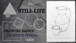 Scheme of constructing a still life of two objects. Drawing basics.