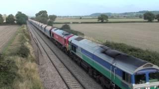 Mendip Rail 59005 and DB Schenker 59203, Doubleheaded, with empty "Jumbo" Train at Edington 24.09.13