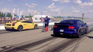 Lamborghini Gallardo vs Ford Mustang GT 5.0 Supercharged 1/4 mile drag race