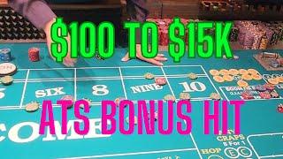 Turning $100 into $15k at craps?! get LUCKY and hit the ATS bonus #craps #vegas #vegasdaytripper