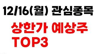 [주식] 12/16(월) 관심종목 상한가 예상주 TOP3