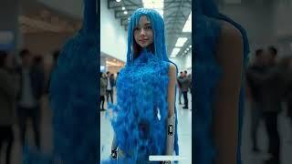 Blue slime poured on humanoid robot girl at tech event #shorts