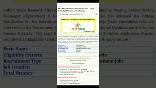 ISRO ( Indian Space Research Organization ) in Technician Jobs | 10 Pass, ITI #youtube #jobs