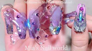 3D立體感蝴蝶美甲｜Nail Manicure｜光療美甲教學｜美甲彩繪｜經驗分享｜네일｜Nail Art｜Nails｜ASMR｜紫色貓眼｜貓眼美甲｜紫色美甲｜穿戴美甲