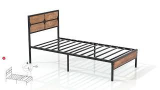 VECELO Twin Bed Frame Heavy Duty Metal Platform with Wooden Headboard Footboard Mattress Foundation