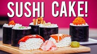 How to Make SUSHI CAKE! Chocolate Jelly Roll Sponge, Ginger Infused Buttercream & Candy Toppings!