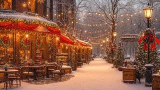 Cozy Outdoor Christmas Coffee Shop - Smooth Christmas Jazz Instrumental Music ~ Christmas Ambience 