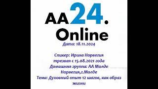 18.11.2024 Ирина Норвегия трезвая с 15.08.21 г Дг:АА Тема:Духовный опыт 12 шагов, как образ жизни