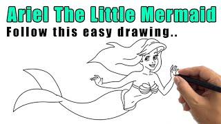 How to Draw Ariel The Little Mermaid Drawing | Easy Little Mermaid Sketch Step by Step Outline Guide