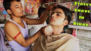 Indian Barber Street Shave In Bihar | ASMR | PUREMASSAGE | Alum Treatment