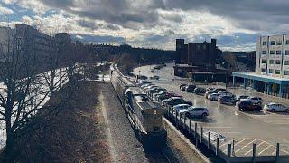 Freight Train through Manchester City | New Hampshire | Union Pacific 5948 Diesel Locomotive |