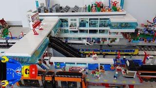 Huge Lego train station MOC of 25000 bricks with Lego monorail and bus platforms