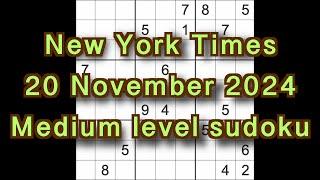 Sudoku solution – New York Times 20 November 2024 Medium level