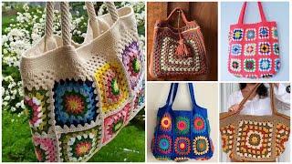 Granny crochet square pattern shoulder bag/handbag/fancy bag designs ideas #crochet #crochetbag