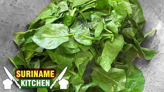 Groene Verse Spinazie KOKEN IN SURINAME | Green Fresh Spinach COOKING IN SURINAME | Suriname Kitchen