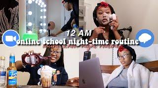 *VERY REALISTIC* 12AM online school night routine (tiktoks, homework, vegan meals, iced coffee)