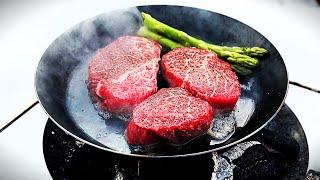 White ️ Sirloin steak on a snowy field | Cold beer