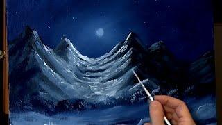 Moonlit Mountain Painting With Acrylic