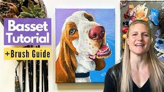 Free Brush Guide: 8-Effective Brush Techniques for Dog Paintings Step-by Step Basset Hound Tutorial