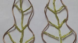 Copper Wire wrapped beaded leaf earrings making tutorial /simple and easy /