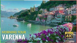 VARENNA, Lake Como, Italy, morning walk in 4k (relaxing tour)