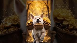 Golden Puppy Walks Through a Forest of Riches!  #GoldOverflow #WealthVibes #RichLife