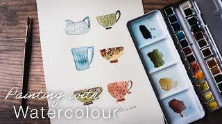 Watercolour and Pen | Illustration Style Cups and Bowls