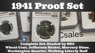 1941 Proof Set - Wheat Cent, Mercury Dime, Walking Liberty Half, & More - NGC Open Box