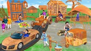 Underground Wooden City Wooden House Cars Tractor Bike Vehicles Hindi Kahaniya Hindi Moral Stories