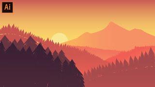 FLAT ILLUSTRATION SPEED ART - MOUNTAIN LANDSCAPE - ADOBE ILLUSTRATOR - INDONESIA