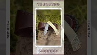 Stormedge Handmade Damascus EDC Pocket Knife with Leather Sheath & Bone Handle