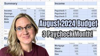 AUGUST 2024 BUDGET || 3 PAYCHECK MONTH || 60% TO DEBT & SAVINGS