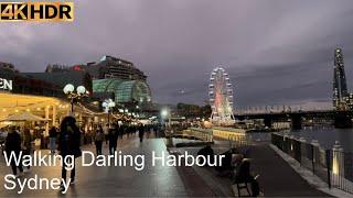 Walking Darling Harbour In The Evening | Sydney Australia | 4K HDR