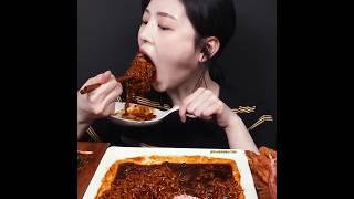 Black Bean Noodles, Kimchi, Spam, fried & rice ball spam ️ #asmr #mukbang #bigbites @EatwithBoki