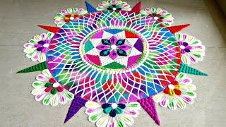 Big and unique multicolored rangoli for festivals | Relaxing sand art | Festival mandala kolam