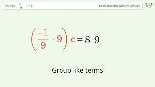 Solve c/-9+6=14: Linear Equation Video Solution | Tiger Algebra