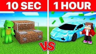 Mikey 10 SECONDS vs JJ 1 HOUR Car Build Challenge in Minecraft (Maizen)