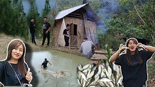 Having fun on a picnic at fish farm