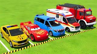 POLICE CARS, AMBULANCE EMERGENCY, FIRE DEPARTMENT TRANSPORTING WITH MAN TRUCKS ! FS22