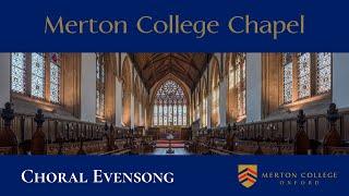 Choral Evensong - Thursday 28 November - from Merton College Chapel, Oxford