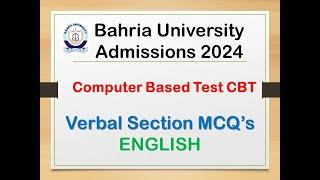 Bahria University Entrance Test 2024: Complete Verbal Section English for BS & MS Programs