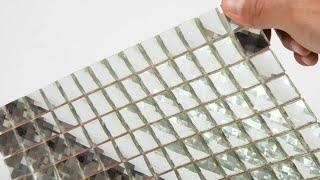 Peel and Stick Silver Mirror Glass Mosaic Tile Crystal Diamond Chip Self Adhensive 3D Wall