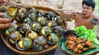 Cooking Snail eating with Hot Spicy Sauce recipe So Yummy - Cook Crunchy Snail Chewing Mouth