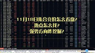 11月18日集合竞价怎么看盘？热点怎么找？强势方向咋挖掘？