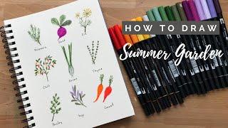 How To Draw Summer Garden With Tombow Brush Pens